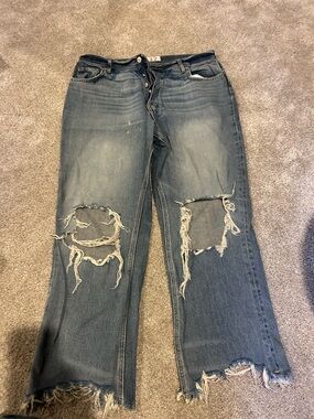 We The Free Distressed Blue Cropped Jeans